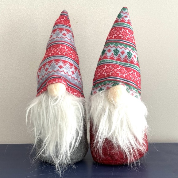 Christmas Felt Plush Gnomes Lot Of 2 Adjustable 14" - Picture 1 of 6